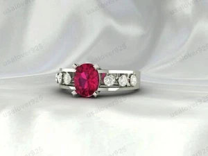 Ruby Oval Stone Women Solitaire Ring, 925 Sterling Silver Handmade Jewelry - Picture 1 of 24