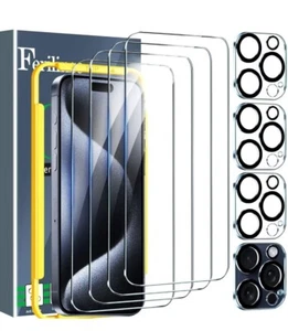 4 Pack Screen Protector for iPhone 15 Pro Max with 4 Camera Lens Protector, 6.7" - Photo 1 sur 8