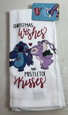 Paquete de 2 toallas de cocina Disney Stitch Mistletoe Kisses 16x26 100 % algodón Foto 1 de 2