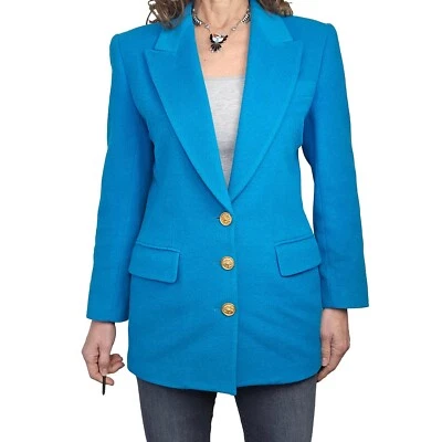 Винтажный DANA BUCHMAN размер 8 шерсти ангорской смеси длинный блейзер ретро женщин золотые пуговицы - Изображение 1 из 4