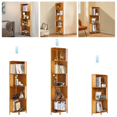 3-5 Tiers Rotating Bookshelf A-Shape Corner Bookcase Storage Freestanding Rack - Image 1 of 4