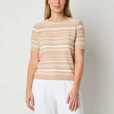 Suéter Pullover Liz Claiborne Mujer Beige Rayas Manga Corta Talla M Nuevo con Etiquetas Foto 1 de 4