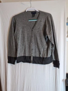 Women's L Charter Club 100% Wool Gray Cardigan Sweater - Picture 1 of 5