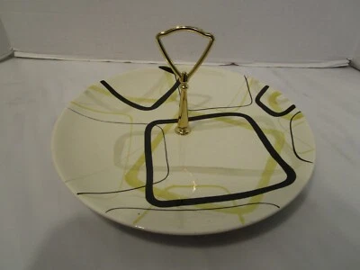 Vintage Red-Wing-Pottery dessert Tray center handle Smart Set Pattern 1950s 11"W - Image 1 of 4