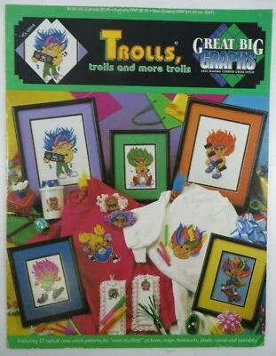 Vintage TROLLS DOLLS Cross Stitch Pattern Booklet Leaflet Great Big Graphs - Image 1 of 4