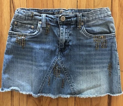 NIÑAS MUDD DENIM JEAN FALDA LENTEJUELAS CINTURA AJUSTABLE TALLA 12 ¡TAN LINDO!  Foto 1 de 4