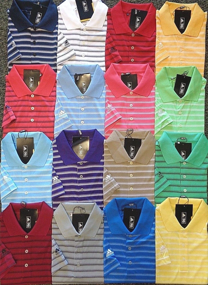 NOVA CAMISA POLO MASCULINA DE GOLFE LISTRADA DE DUAS CORES ADIDAS S/S, ESCOLHA UMA COR E TAMANHO, US$ 75 - Imagem 1 de 1