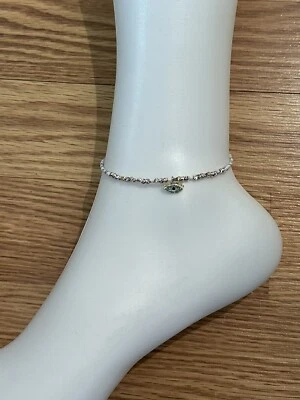 Evil Eye Charm Anklet With Gold Plated Diamond Cut Balls And White Coral Beads - Image 1 of 2