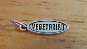 Sterling Silver 22x7mm Says Vegetarian Vegan Charm - Picture 1 of 3