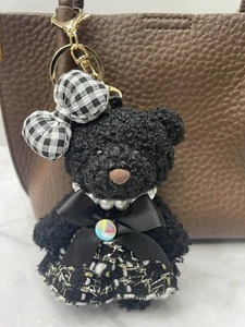 Cute Mini Teddy Bear Bag Charm Keychain Dress Bear Plush Bag Accessory Bow Purse - Picture 1 of 3