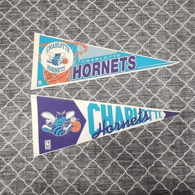 2 1990s Charlotte Hornets NBA souvenir pennants - Image 1 of 4