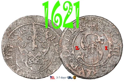Poland Lithuania SOLIDUS Solid Schilling 1621 Riga Sigismund III Silver #19876 - Image 1 of 3