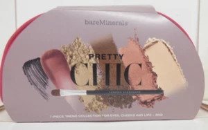 bareMinerals PRETTY CHIC 7 pc set eyes cheeks lip brush+ bag HTF LQQK moxie - Picture 1 of 2