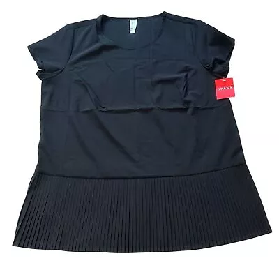 Spanx Yes Pleats 衬衫短袖小号全新带标签 78 美元黑色女式活动上衣 — 第 1/4 张图片
