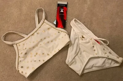 ¡NUEVO CON ETIQUETAS! Conjunto de traje de baño de entrenamiento de dos piezas estrella blanca/dorada TYR para mujer talla XS Foto 1 de 4