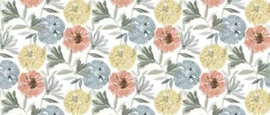 PVC Tablecloths Peach Garden, with Grey and Yellow Flowers Vinyl Wipe Clean - Picture 1 of 2