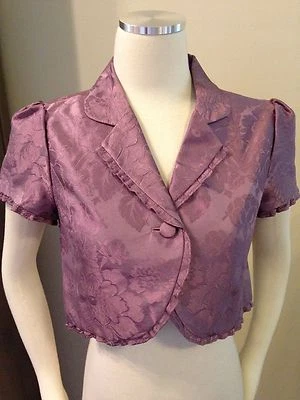 Chaqueta Bolero Anthropologie Odille Púrpura Brocado Crop 100% Seda 6 Usada en Excelente Condición Foto 1 de 4