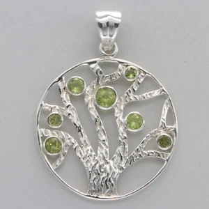 Ciondolo albero della vita PERIDOTO verde ARGENTO STERLING 925 originale e naturale #907e - Foto 1 di 11