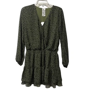 Sadie & Sage Womens Olive Green Animal Print Mini Dress Long Sleeve Small NWT - Picture 1 of 10