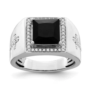 2.37 Ct Lab Grown Diamond and Onyx Side Crosses Ring Size 10 14K White Gold - Picture 1 of 7