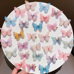 3 Pairs Colorful Chiffon Artificial Butterfly Hair Clip Hair ✨y For Girls T4W3 - Picture 1 of 30