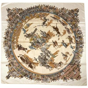 HERMES CIRQUE MOLIER Carre90 100% Silk scarf beige - Picture 1 of 3