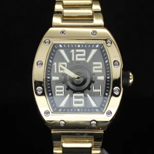 Reloj de lujo de cuarzo con correa de metal enchapado en oro analógico cara grande con bisel de 43 mm para hombre - Imagen 1 de 8