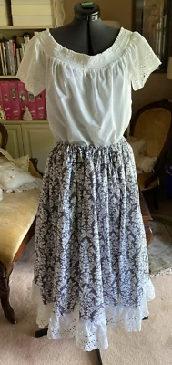 Renaissance Cotton Skirt Peasant Hobbit Frontier Blouse Eyelet Lace Costume M/L - Image 1 of 4