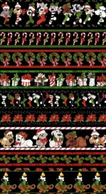 Loralie Design - Christmas Holiday Border Black Quilting Cotton Fabric - Dog 🐕  - Image 1 of 2