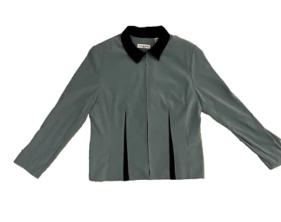 Amanda Smith Dresses Sz14 Zip Up Collared Blouse Pleated Blue Black Long Sleeve. - Image 1 of 4