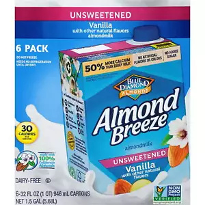 Almond Breeze Unsweetened Vanilla Shelf-Stable Almondmilk, 32 oz (Pack of 6) - Picture 1 of 7
