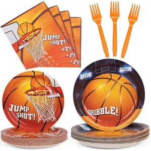 96pcs Basketball Party Supplies Serves 24 Basketball Plates And Napkins Basketba - Picture 1 of 8