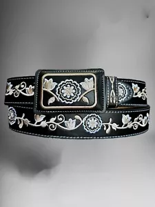 Cinto bordado vaquero para mujer Women’s Western Cowboy Belt embroidered Flowers - Picture 1 of 3