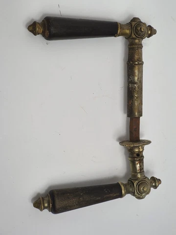 Antique Brass Door Handles with Vintage Wooden Handles Cover