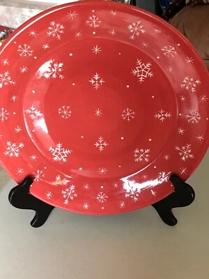 CRATE AND BARREL RED CHALET PLATTER SNOWFLAKE 13,5” # 637-688 - Image 1 of 4