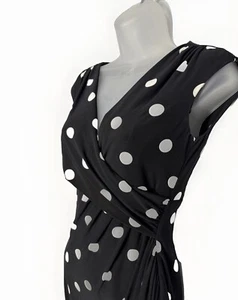 Lauren Ralph Lauren Women's Faux Wrap Dress Size 4P Black Polk a Dot Stretch - Picture 1 of 24