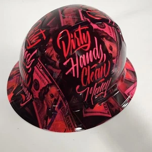 full brim hard hat custom hydro dipped IN HOT PINK DIRTY HANDS CLEAN MONEY WOMEN - Picture 1 of 4