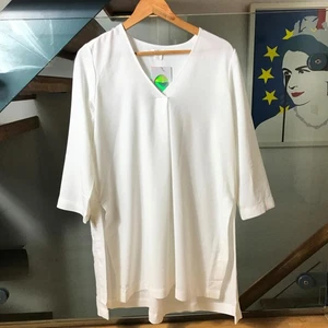 Monki Ladies Tunic T-Shirt Blouse Size Small White 3/4 Sleeve V Neck Casual - Picture 1 of 5