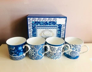 Stechcol for Heath McCabe x 4 Blue Fine Bone China 10 oz Princes Mugs NEW BOXED - Picture 1 of 5