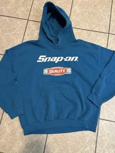 Snap On Tools 90's Blue Pullover Hoodie Sweatshirt Size Large - Picture 1 of 12