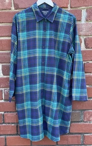 Coldwater Creek Womens Sz 1X Flannel Sleep Shirt Long Sleeve Pockets Plaid - Picture 1 of 10
