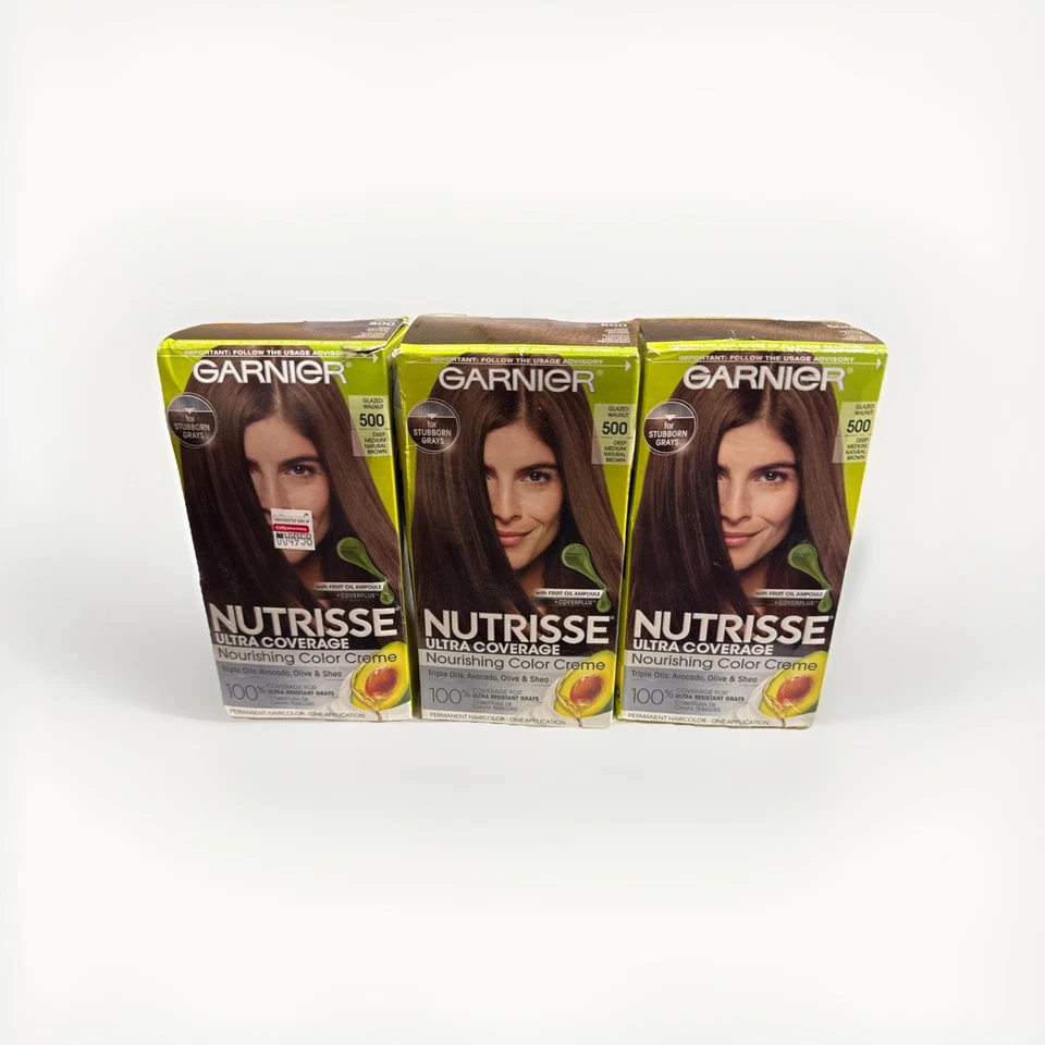 Paquete de 3 colorantes de cabello GARNIER NUTRISSE Ultra Color # 500 NOGAL ESMALTADO Foto 1 de 1