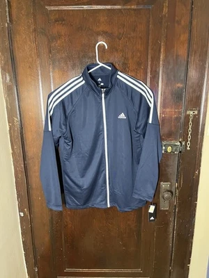 Chaqueta de golf Adidas para hombre grande de felpa francesa con cremallera completa azul blanco sin bolsillos nueva con etiquetas Foto 1 de 4