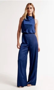Abercrombie and Fitch Women’s High-Neck Draped Jumpsuit Navy sz XL Tall - Picture 1 of 5
