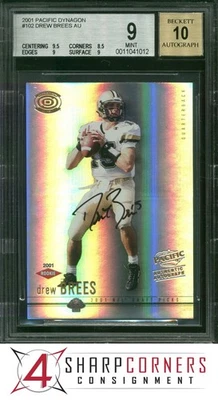 2001 PACIFIC DYNAGON AUTOGRAPH #102 DREW BREES RC #/199 BGS 9 AUTO 10 - Image 1 of 4