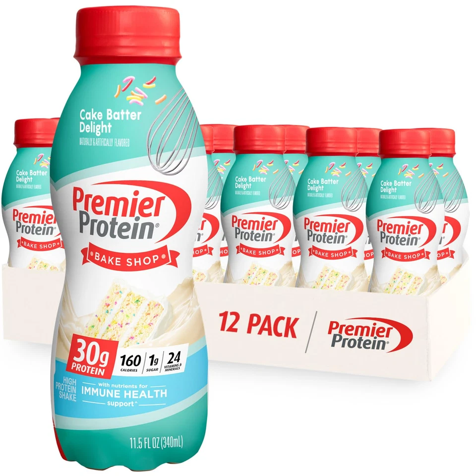 Premier Protein Shake Cake Batter 30G Protein 11.5Oz Bottles 12 Count