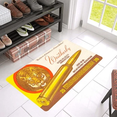 Vintage Style 300 Weatherby Magnum Ammo Tiger Box Doormat Rug In / Out Decor - Image 1 of 4