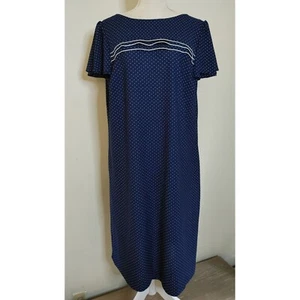 Abito vintage anni 70 Lorac by Lady Carol blu bianco pois poliestere donna tg M - Foto 1 di 7
