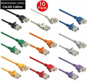 10 Pack CAT6a Slim RJ45 Network LAN Ethernet Copper Wire Color Patch LOT Cable