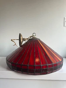 Lámpara de araña Swag Glass estilo Tiffany/manchada vintage ROJO naranja MCM estilo Wright - Imagen 1 de 9